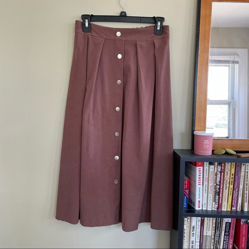 Pleated Taupe Button Front Midi Skirt ⭐